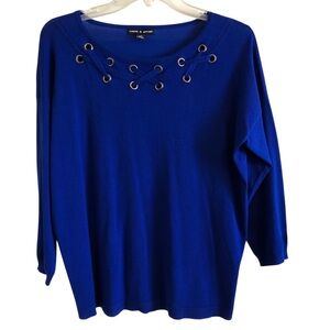 Cable & Gauge Blue Lace-Up Top